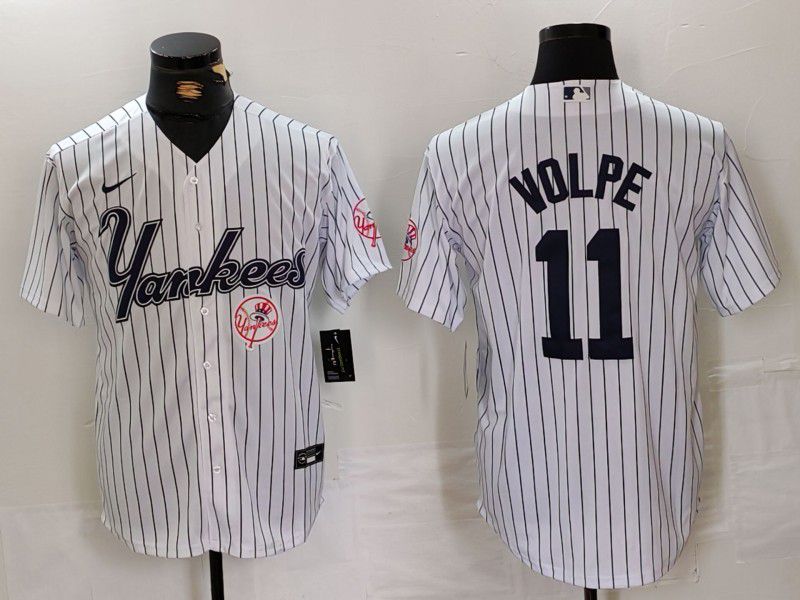 Men New York Yankees #11 Volpe White stripe Three generations of joint names Nike 2024 MLB Jersey style 1->new york yankees->MLB Jersey